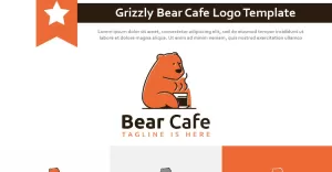 Grizzly Bear Drinking Coffee Chocolate Cafe Shop Logo Template