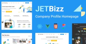 JetBizz - React Vue HTML e modelo de página de destino de marketing Figma