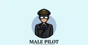 Male Pilot Cartoon Logo Style