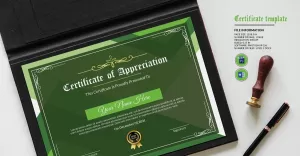 Modelo de Certificado de Apreciação Verde - TemplateMonster