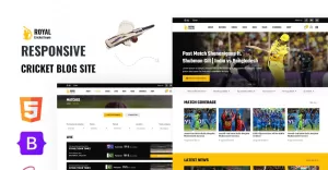 Royal Game - Cricket tournament, Team, Club Sports, HTML5 Website Template